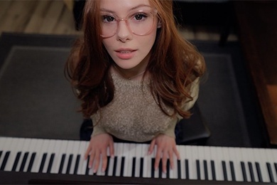 Music is fun when a student has no panties piano lessons SEX with Teacher cum on face