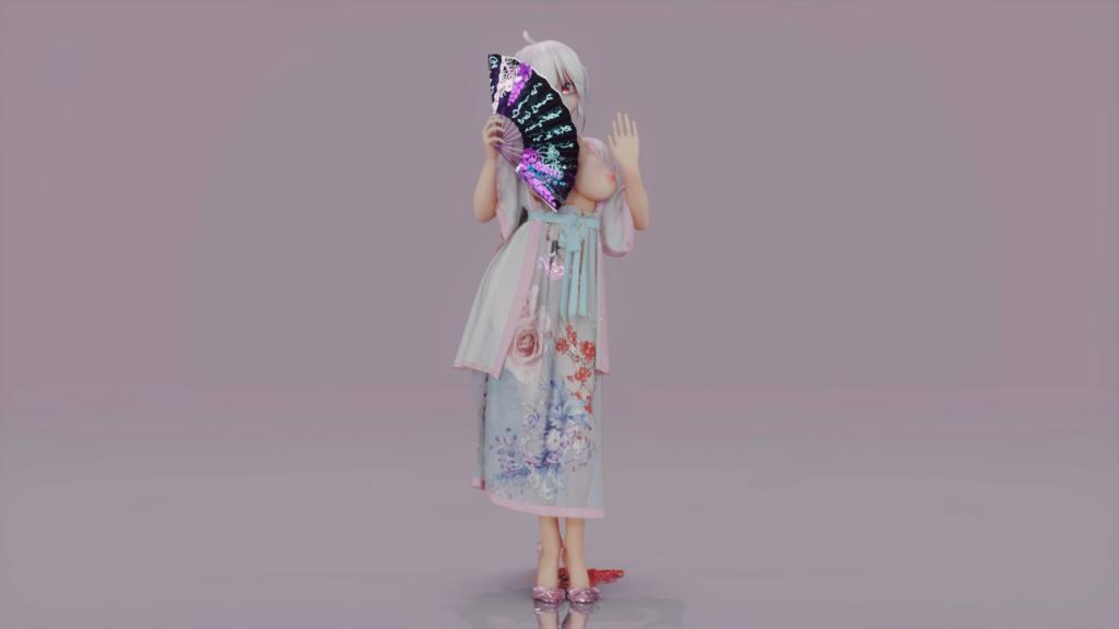 MMD50 绝美汉服巨乳弱音 骚舞寄明月,嫩穴被狂操内射!